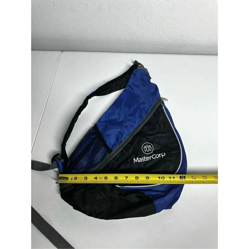 One Shoulder Bag Triangle Zip Closure Breeze Blue Black Mesh Holder